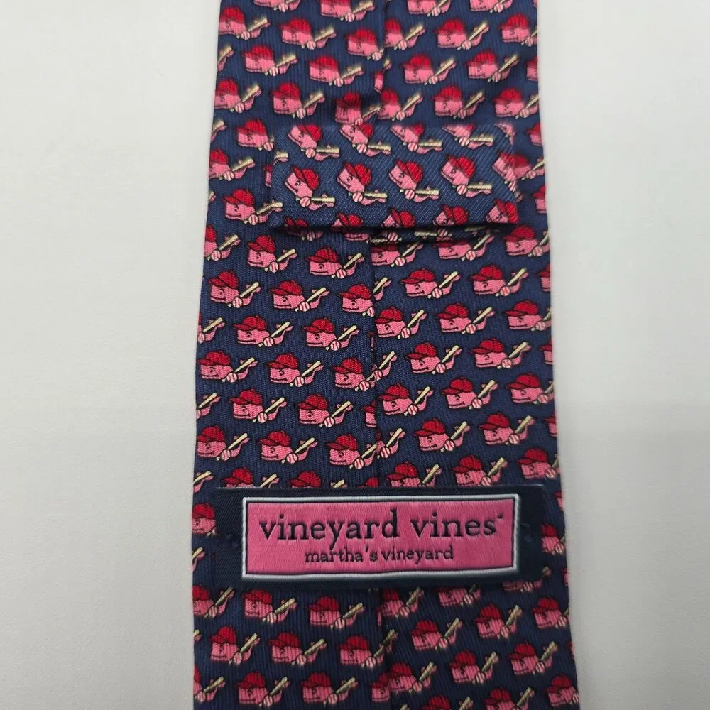 Vineyard Vines Youth Navy Baseball Print 100% Silk Necktie Made in USA - 2.75x50